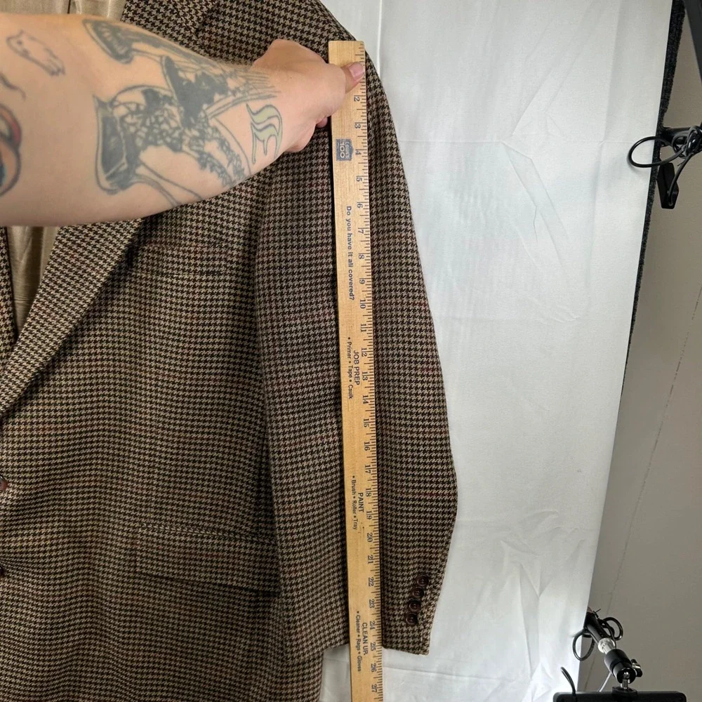 Chaps Ralph Lauren Blazer Mens 54 Brown Houndstooth Wool Sport Coat